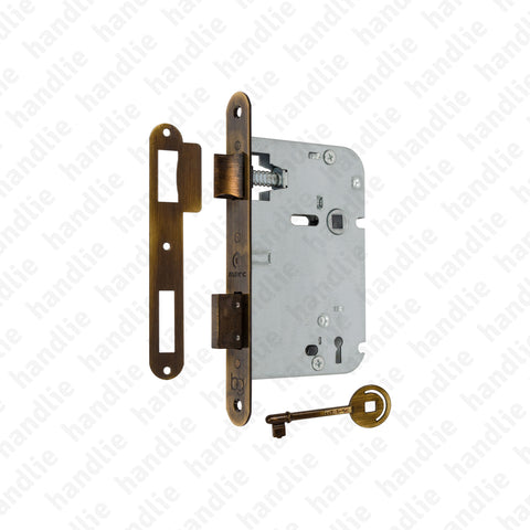 F.719.1.01.R - Fechadura embutir com chave - Testa cantos redondos - Latão Bronze