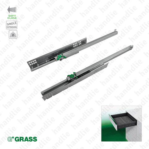 COR.7000 - DYNAMOOV TA - GRASS - Corrediças ocultas com Soft-Close para gavetas / Extração parcial / 25kg | GRASS