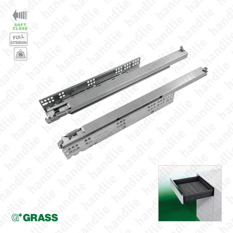 COR.7006.1 - DYNAPRO TMSC - GRASS - Corrediças ocultas com Soft-Close para gavetas / Extração total / 70kg | GRASS