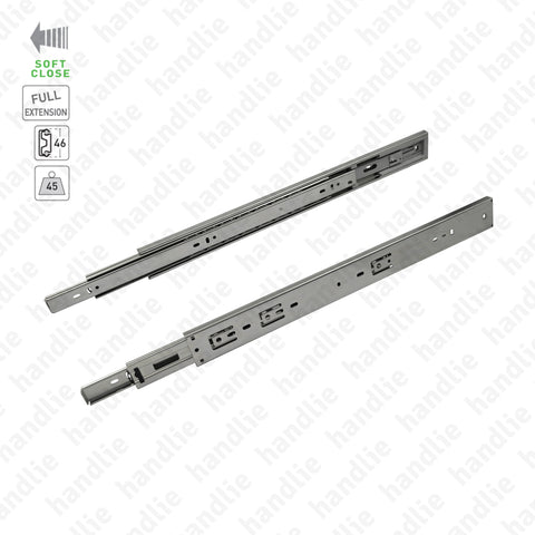 COR.A46.2L com Soft-Close - Corrediças com esferas + Soft-Close para gavetas / 2 Lanços / Extração total / 45Kg (par)