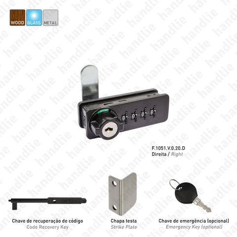 F.1051.V.0.20 - Fechadura com código para mobiliário - portas de madeira, vidro e metal