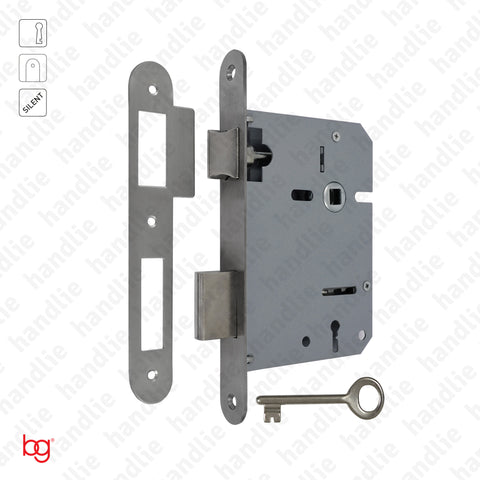 F.716.1.01.R - Fechadura embutir com chave - Testa cantos redondos - Inox / Latão