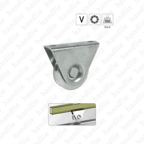 R.386 - Roda com suporte externo e canal V / 1 rolamento