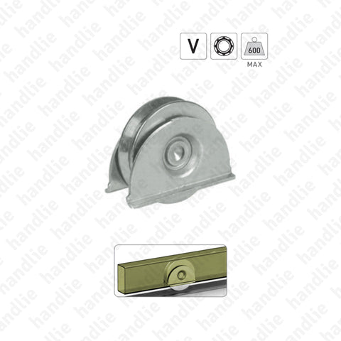R.388 - Roda com suporte lateral e canal V / 1 rolamento