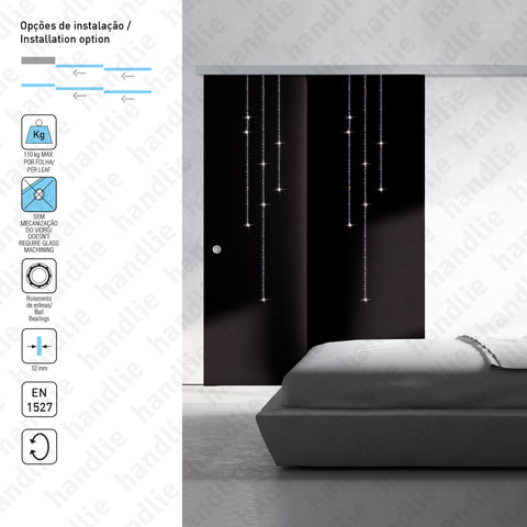 KIT SV-T-PRO X110 Multiplo Compact Glass - Kit completo para portas de correr passagem em vidro + SOFTPRO DUPLO p/ portas de 12mm até 110kg | SAHECO