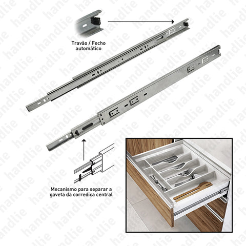 COR.A48.2L - Corrediças com esferas A48 para gavetas / Extração total / 40Kg (par)