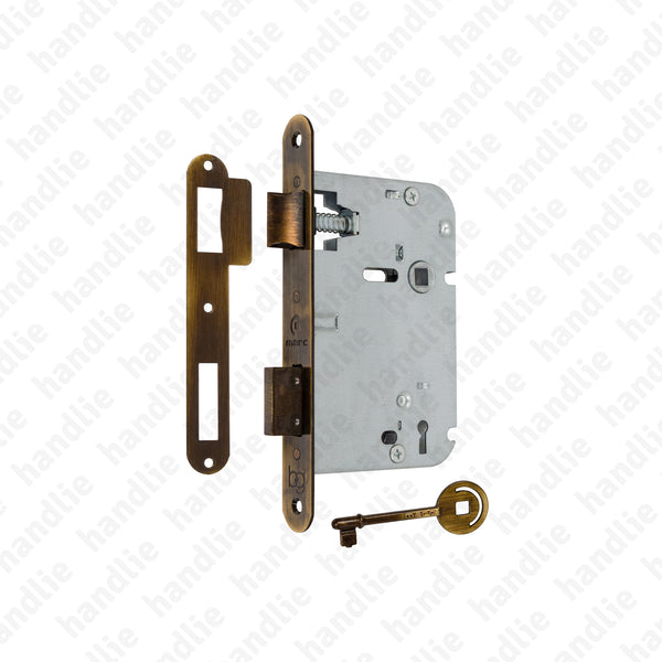 F.719.1.01.R - Fechadura embutir com chave - Testa cantos redondos - Latão Bronze