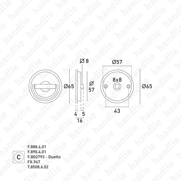 CE.8251 - Concha de embutir com asa rotativa Ø65 - LATÃO