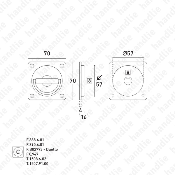 CE.IN.8250 - Concha embutir com asa rotativa Q.70 - INOX