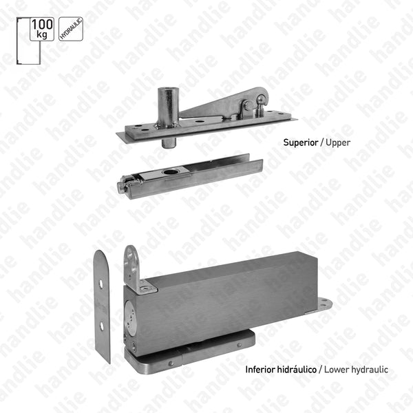 D.1998 - Jogo giro pivotante hidráulico dupla acção para portas batente ou vai-vem - Inox