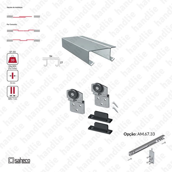 Suspensa Timber SF-30 - Sistemas para portas de correr para móveis e armários em madeira / Suspensas - Até 30Kg por folha / Com softbrake | SAHECO