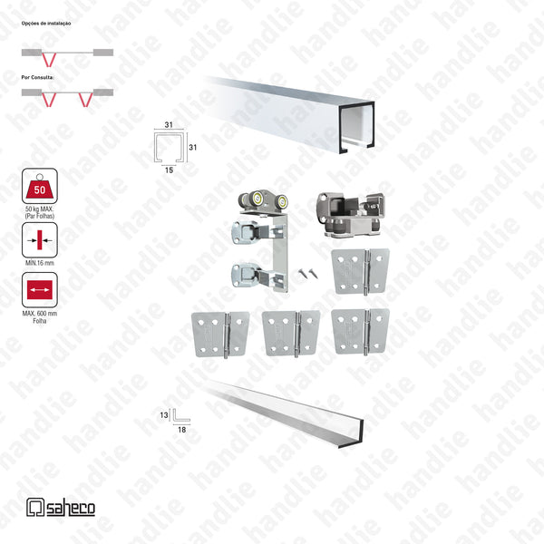 PLICAT L TIMBER: SF-50 D - Sistemas para portas de correr para móveis e armários em madeira / Portas articuladas - Até 50Kg por par de folhas | SAHECO