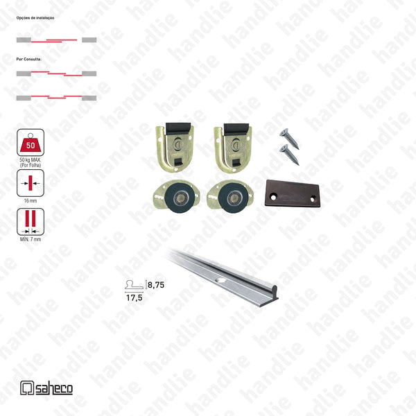Exar L Timber SF-51 - Sistema para portas de correr para móveis e armários em madeira / Apoiadas - Até 50Kg por folha | SAHECO