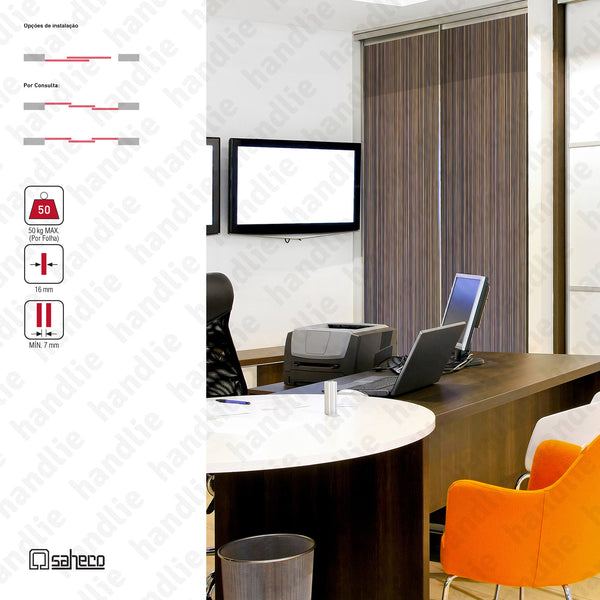 Exar L Timber SF-51 - Sistema para portas de correr para móveis e armários em madeira / Apoiadas - Até 50Kg por folha | SAHECO