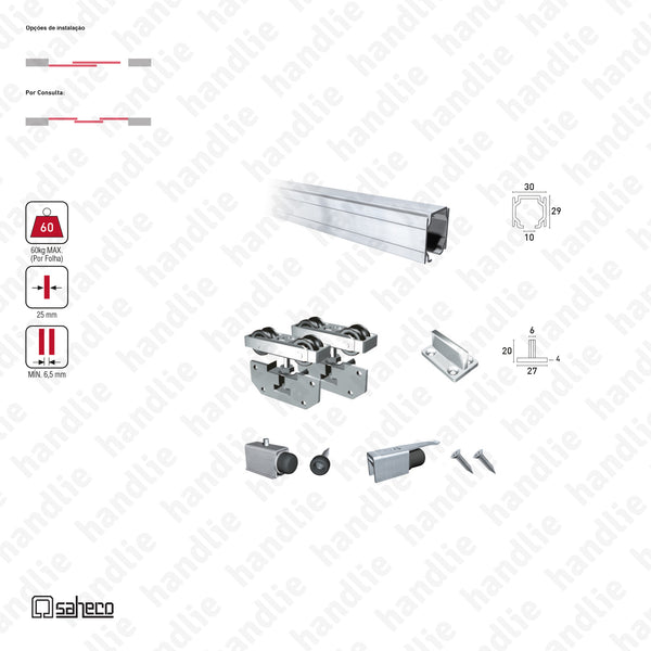 Nitro Timber SF-SA90 - Sistema para portas de correr para móveis e armários em madeira / Suspensas - Até 90Kg por folha | SAHECO