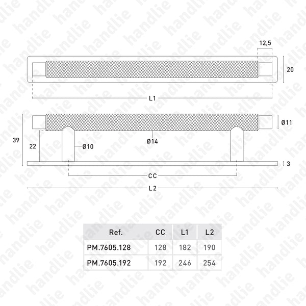 PM.7605 | MANOR BACK - Puxador para mobiliário - CC 128 / CC 192