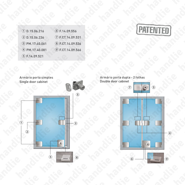 PM.17.40.061 Passion Glass - Square - Puxador simples para portas de vidro - 1 folha