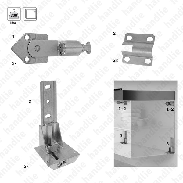 SNM.1001/02/03 - Suportes niveladores para armários grandes e suspensos